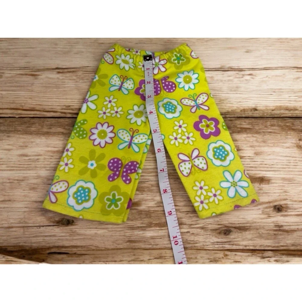 Lime Green Flower & Butterfly Doll Pajamas With Bunny Slippers Fits 18